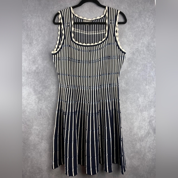 LELA ROSE Fringe Striped Crochet-Knit Midi Dress SIZE L - Picture 10 of 15